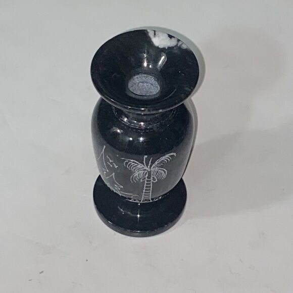 Mini Marble Stone But Vase- Etched Japanese Palm Tree 🌴Size High 5.5” - Picture 2 of 9